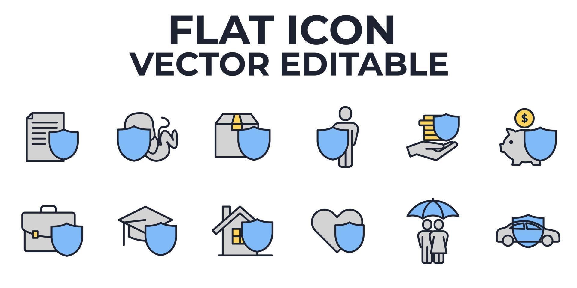 plantilla de símbolo de icono de conjunto de seguros para ilustración de vector de logotipo de colección de diseño gráfico y web