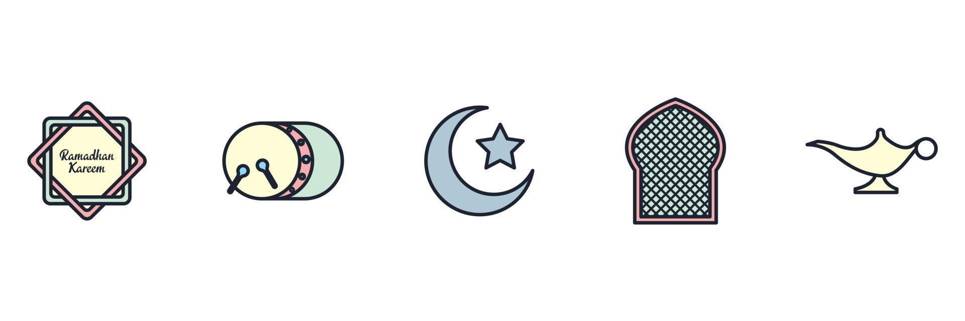 islámico popular. conjunto de elementos de ramadan kareem plantilla de símbolo de icono para ilustración de vector de logotipo de colección de diseño gráfico y web