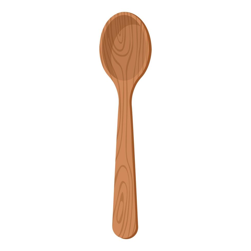 Cartoon nature wooden kitchenware utensil spoon with wood grain texture vector