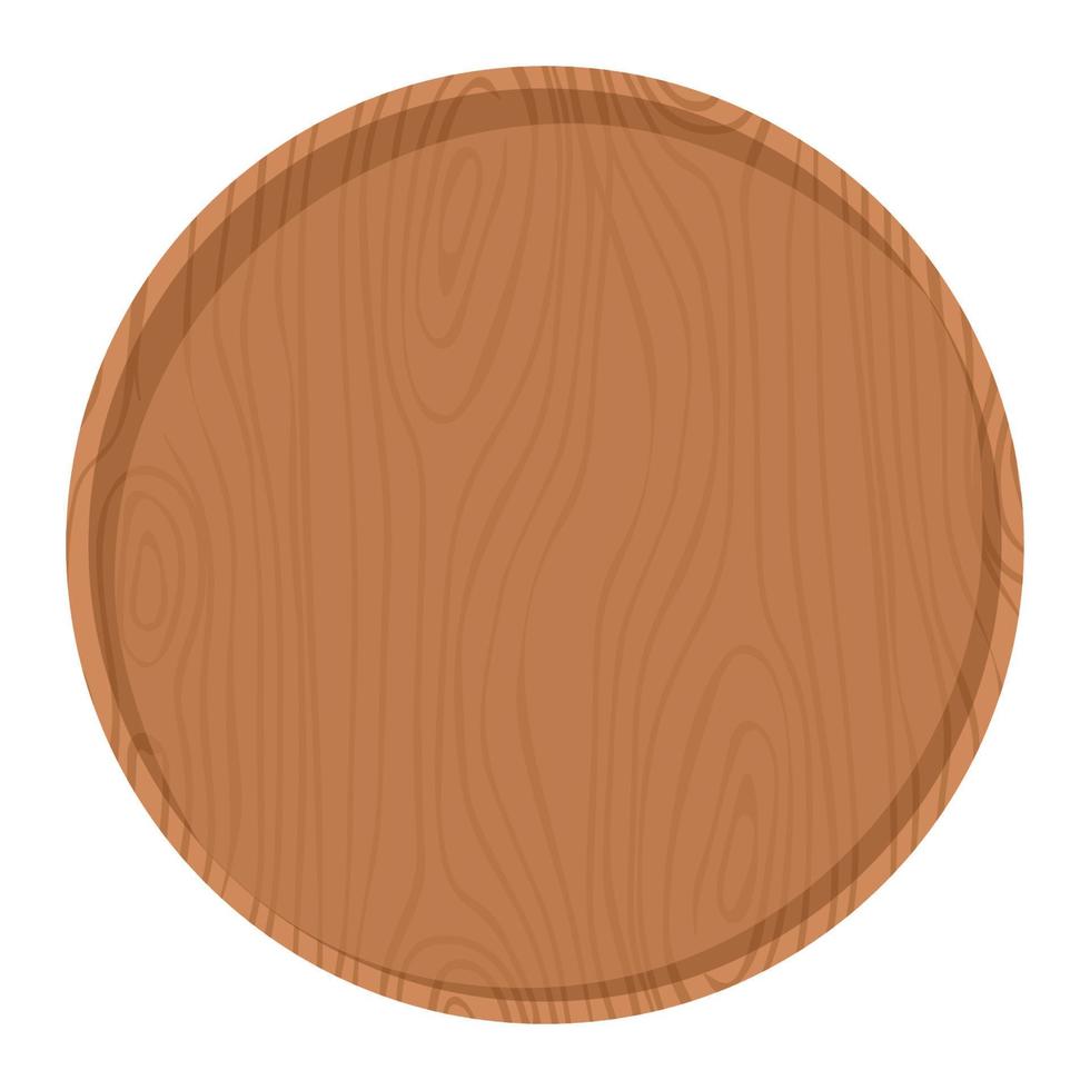 Cartoon nature wooden kitchenware utensil round shallow plate with wood grain texture vector