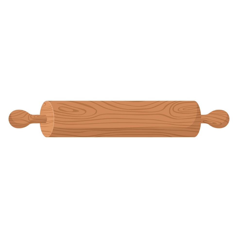 Cartoon nature wooden kitchenware utensil rolling pin with wood grain texture vector