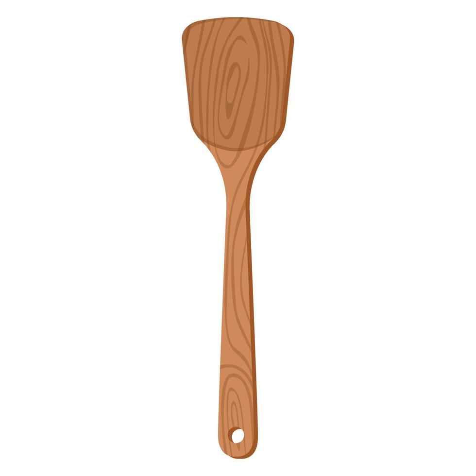 Cartoon nature wooden kitchenware utensil spatula with wood grain texture vector