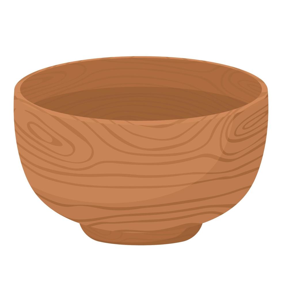 Cartoon nature wooden kitchenware utensil bowl with wood grain texture vector