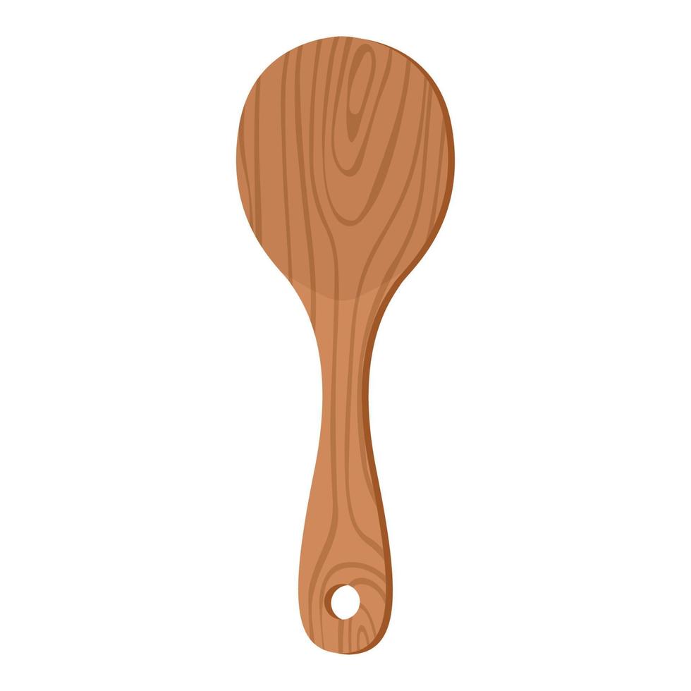 Utensilio de cocina de madera natural de dibujos animados espátula de arroz con textura de grano de madera vector