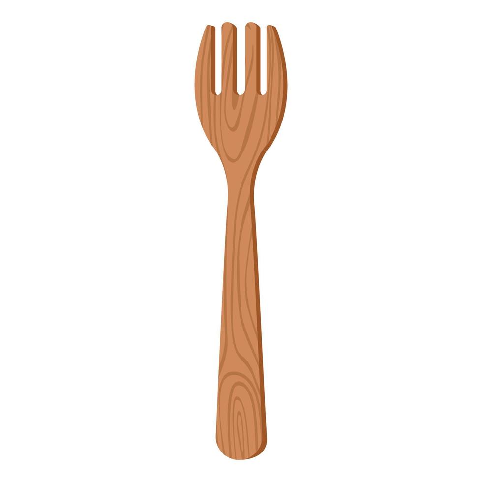 Cartoon nature wooden kitchenware utensil fork with wood grain texture vector