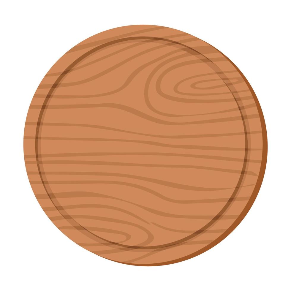 Cartoon nature wooden kitchenware utensil round chopping board with wood grain texture vector