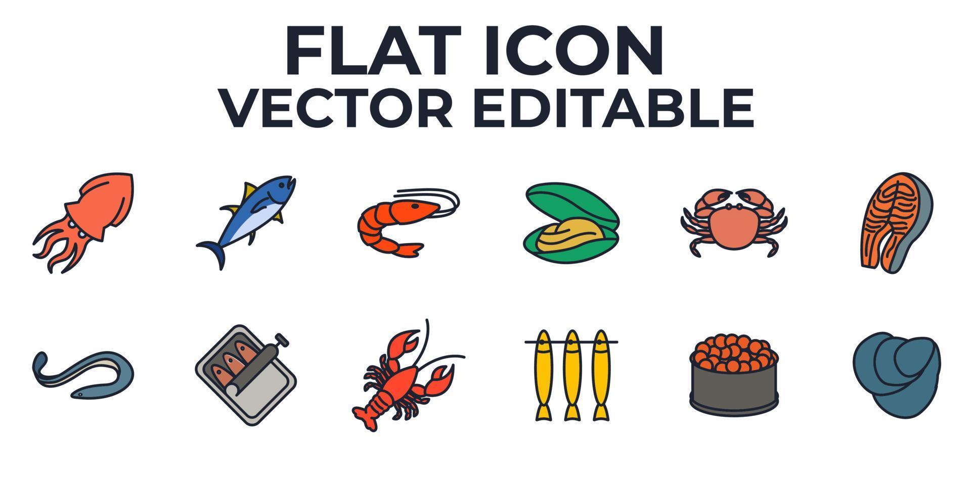 Fish and seafood set icon symbol template for graphic and web design collection logo vector illustration