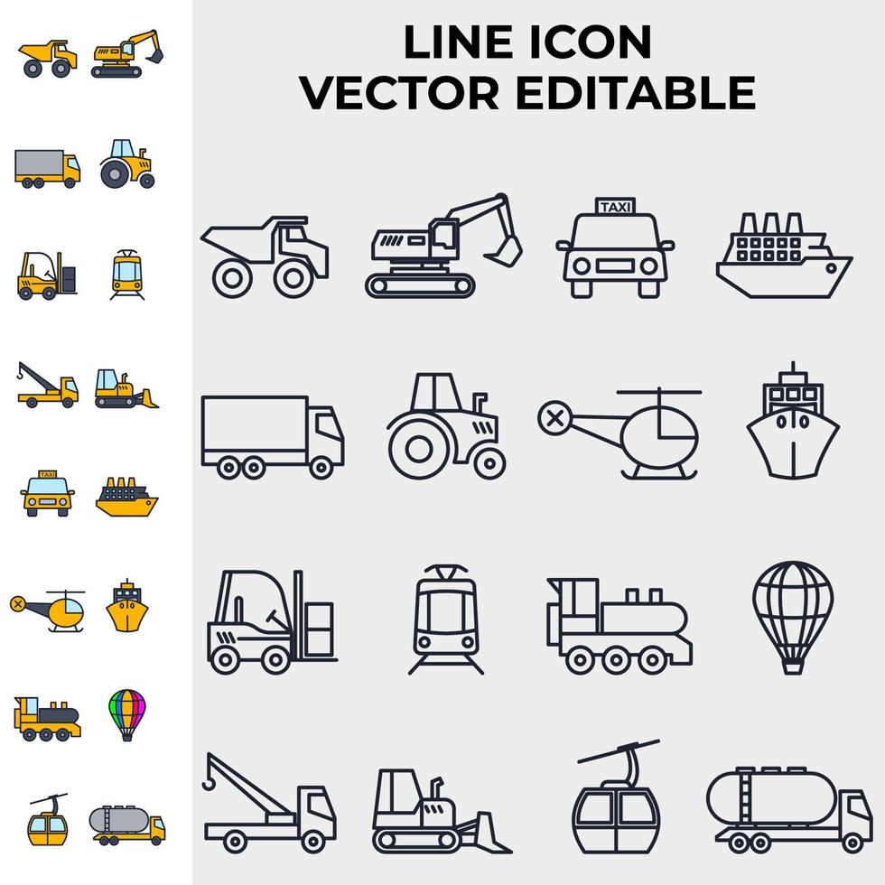 transporte, máquinas de trabajo pesado establecer plantilla de símbolo de icono para la ilustración de vector de logotipo de colección de diseño gráfico y web