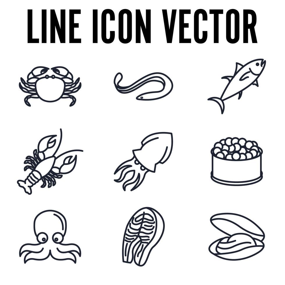 plantilla de símbolo de icono de conjunto de pescado y marisco para ilustración de vector de logotipo de colección de diseño gráfico y web