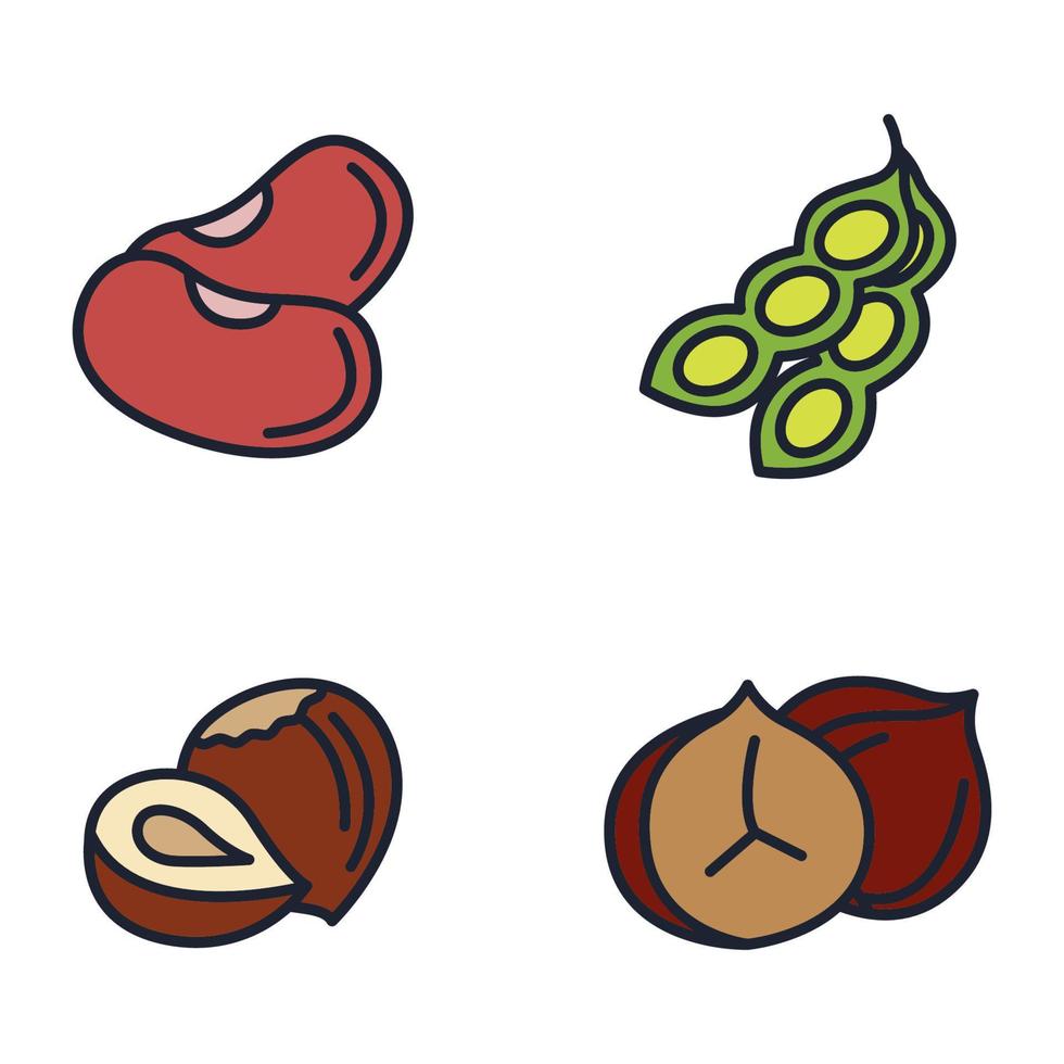 conjunto de elementos de nueces, semillas y frijoles plantilla de símbolo de icono para la ilustración de vector de logotipo de colección de diseño gráfico y web