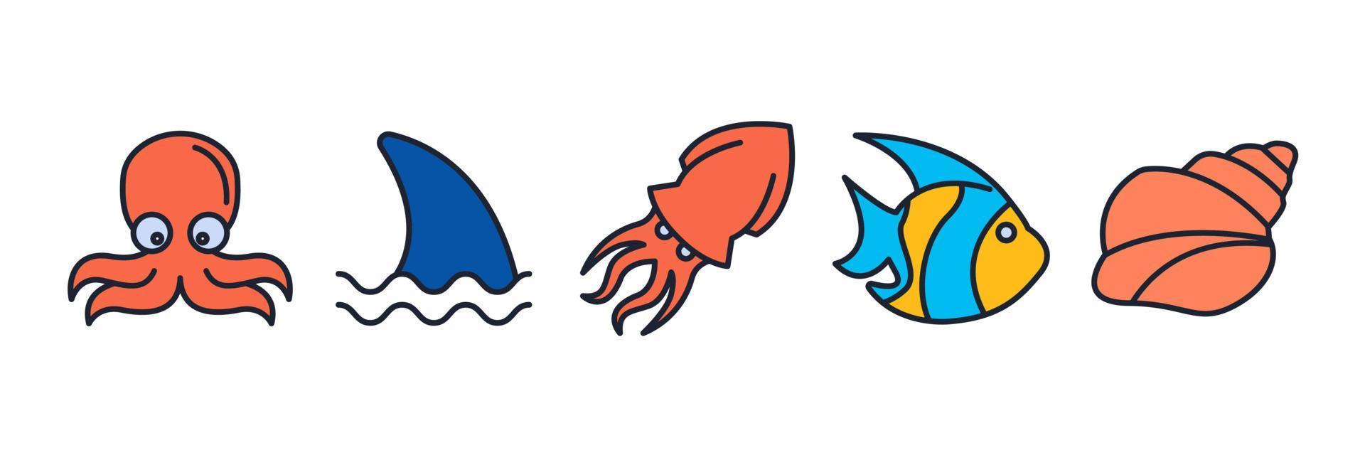 plantilla de símbolo de icono de conjunto de pescado y marisco para ilustración de vector de logotipo de colección de diseño gráfico y web