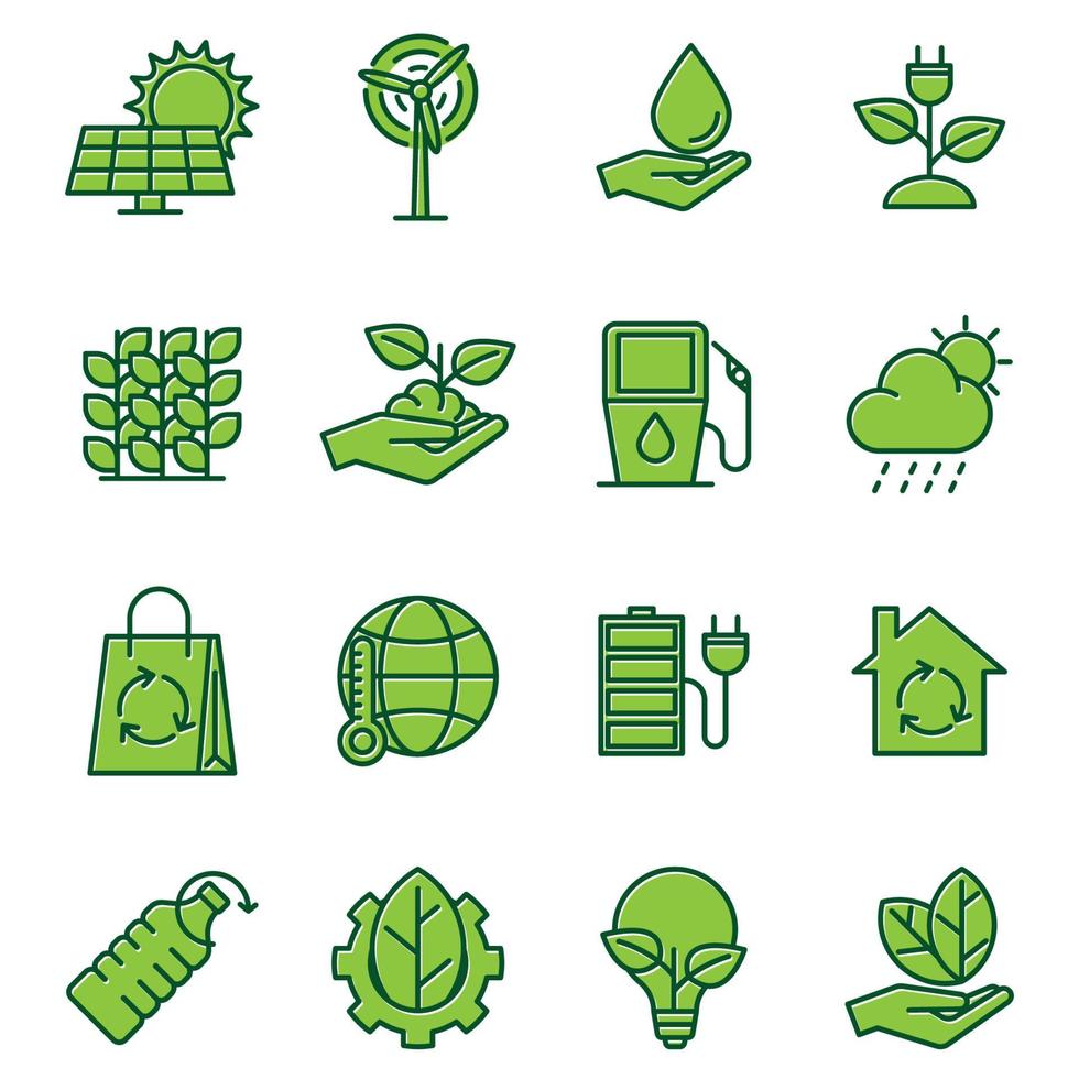 Respetuoso del medio ambiente. plantilla de símbolo de icono de conjunto de ecología para ilustración de vector de logotipo de colección de diseño gráfico y web