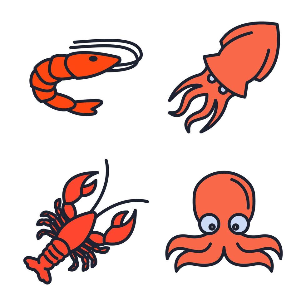 plantilla de símbolo de icono de conjunto de pescado y marisco para ilustración de vector de logotipo de colección de diseño gráfico y web