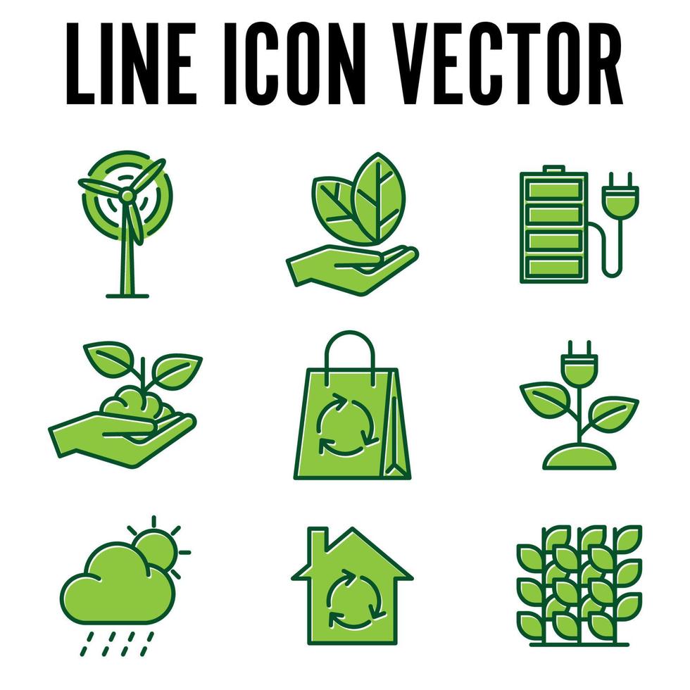 Respetuoso del medio ambiente. plantilla de símbolo de icono de conjunto de ecología para ilustración de vector de logotipo de colección de diseño gráfico y web