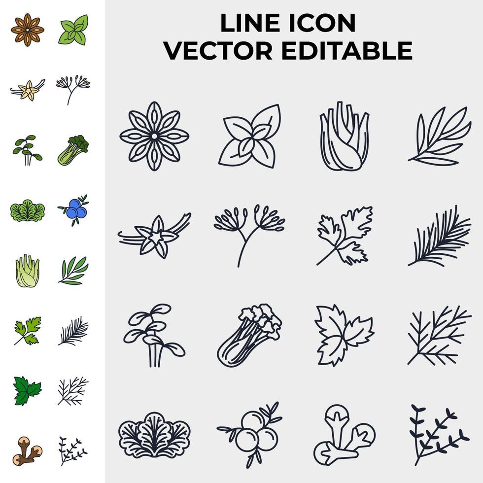 conjunto de elementos de especias, condimentos y hierbas plantilla de símbolo de icono para ilustración de vector de logotipo de colección de diseño gráfico y web