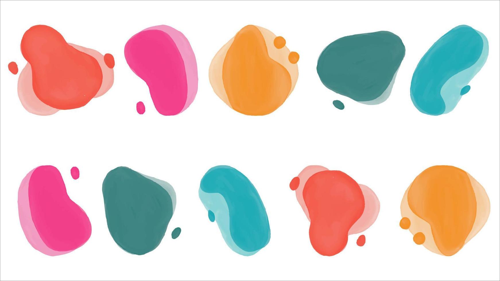 Set of colorful vector splash shaped watercolor liquid backgrounds for WEB and APP design. Isolated vector elements. Rounded digital shapes of water. Landing page design elements.