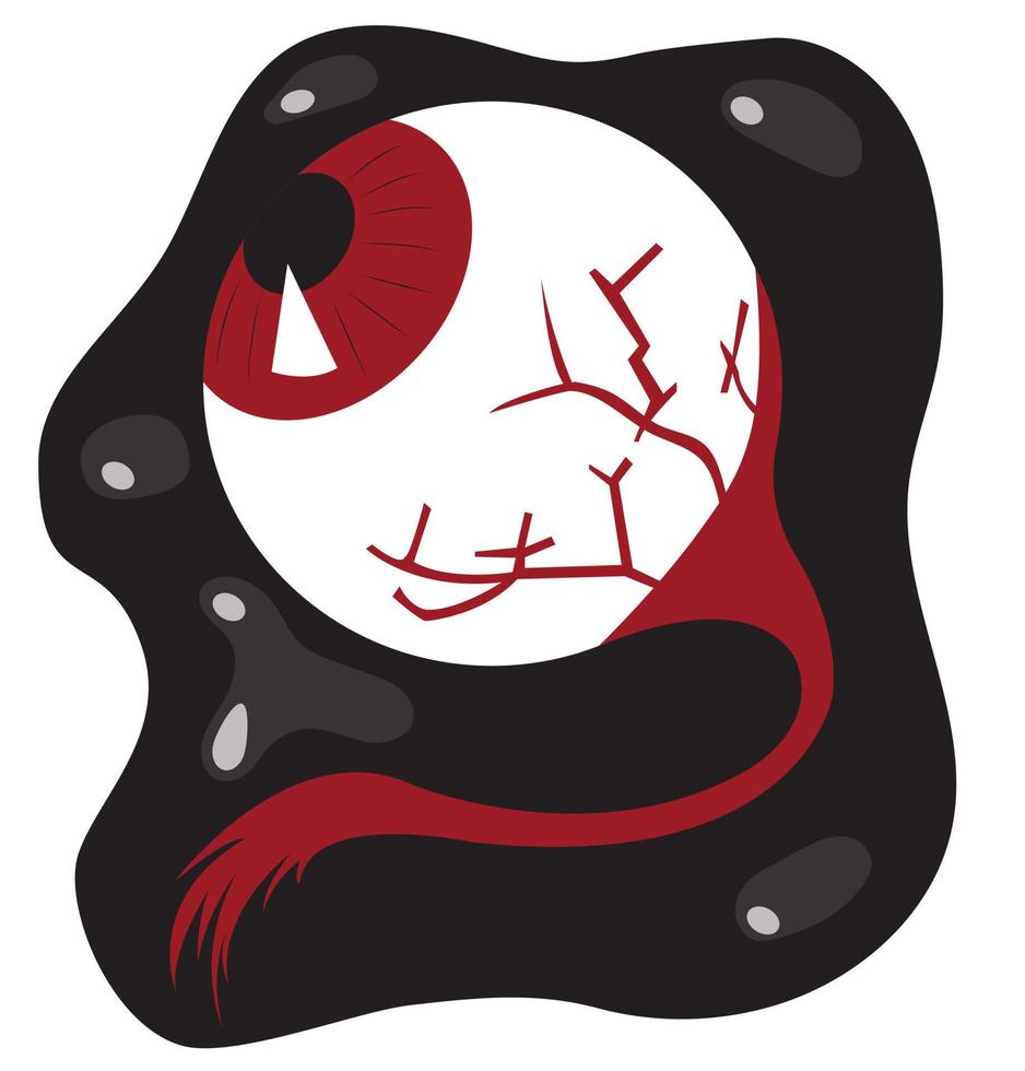 un ojo humano con una pupila roja yace en un charco negro de resplandor. ilustración de halloween hoher. ilustración de stock vectorial aislada sobre fondo blanco. vector