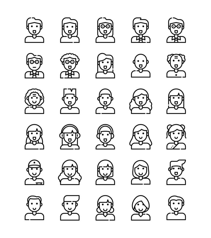cartoon people avatar picture profile simple line design icon pack vector illustration