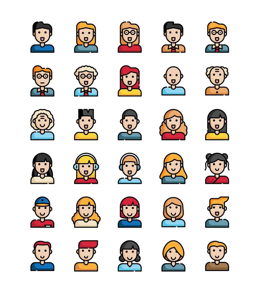 cartoon people avatar picture profile filled outline vector