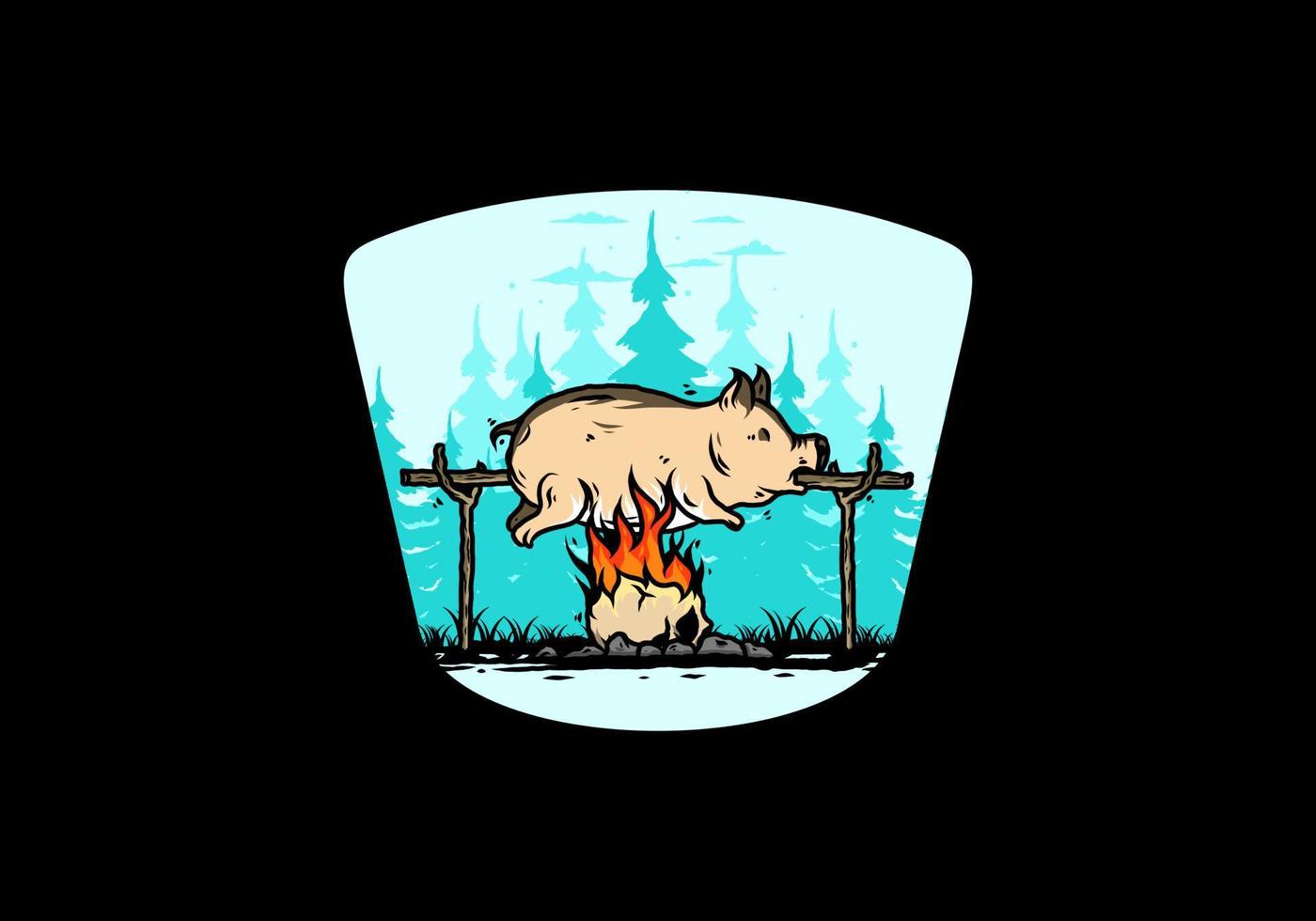 Pork roast on fire illustration design vector