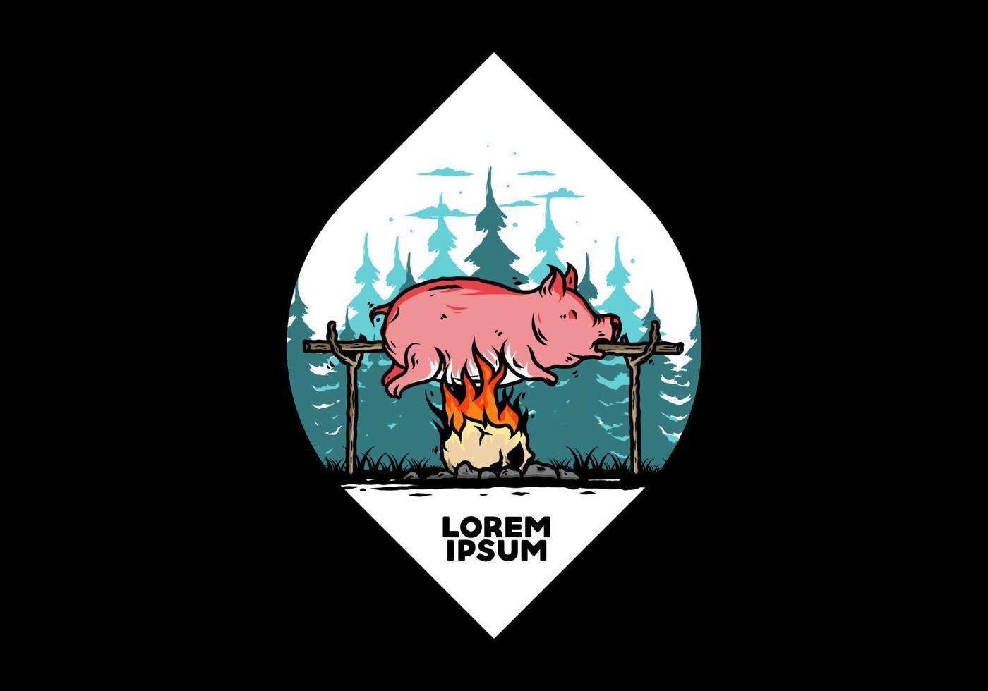 Pork roast on fire illustration design vector