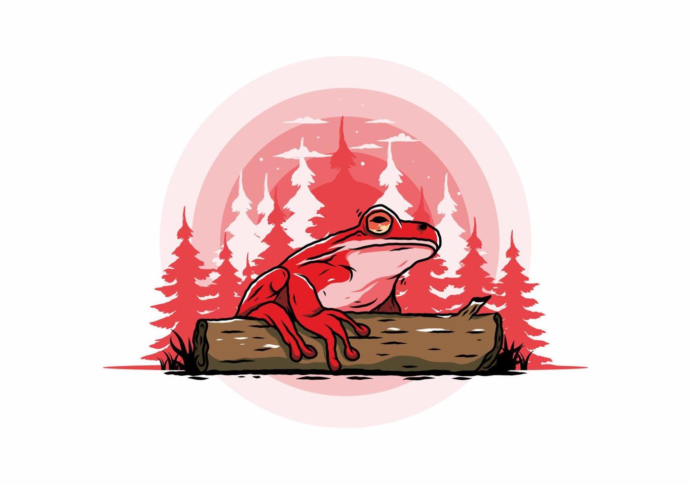 big frog perched on a log illustration vector