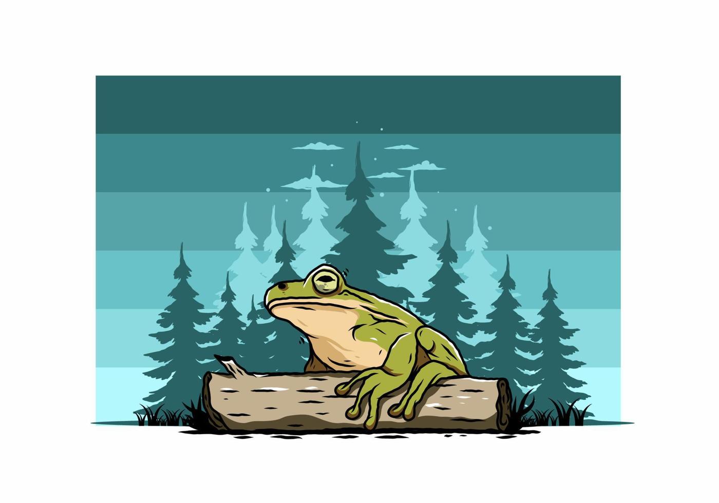 big frog perched on a log illustration vector