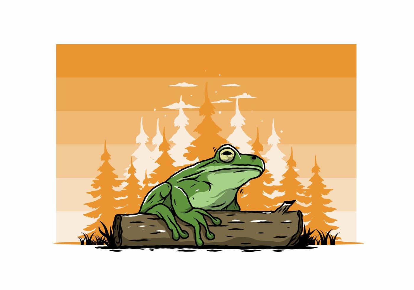 big frog perched on a log illustration vector