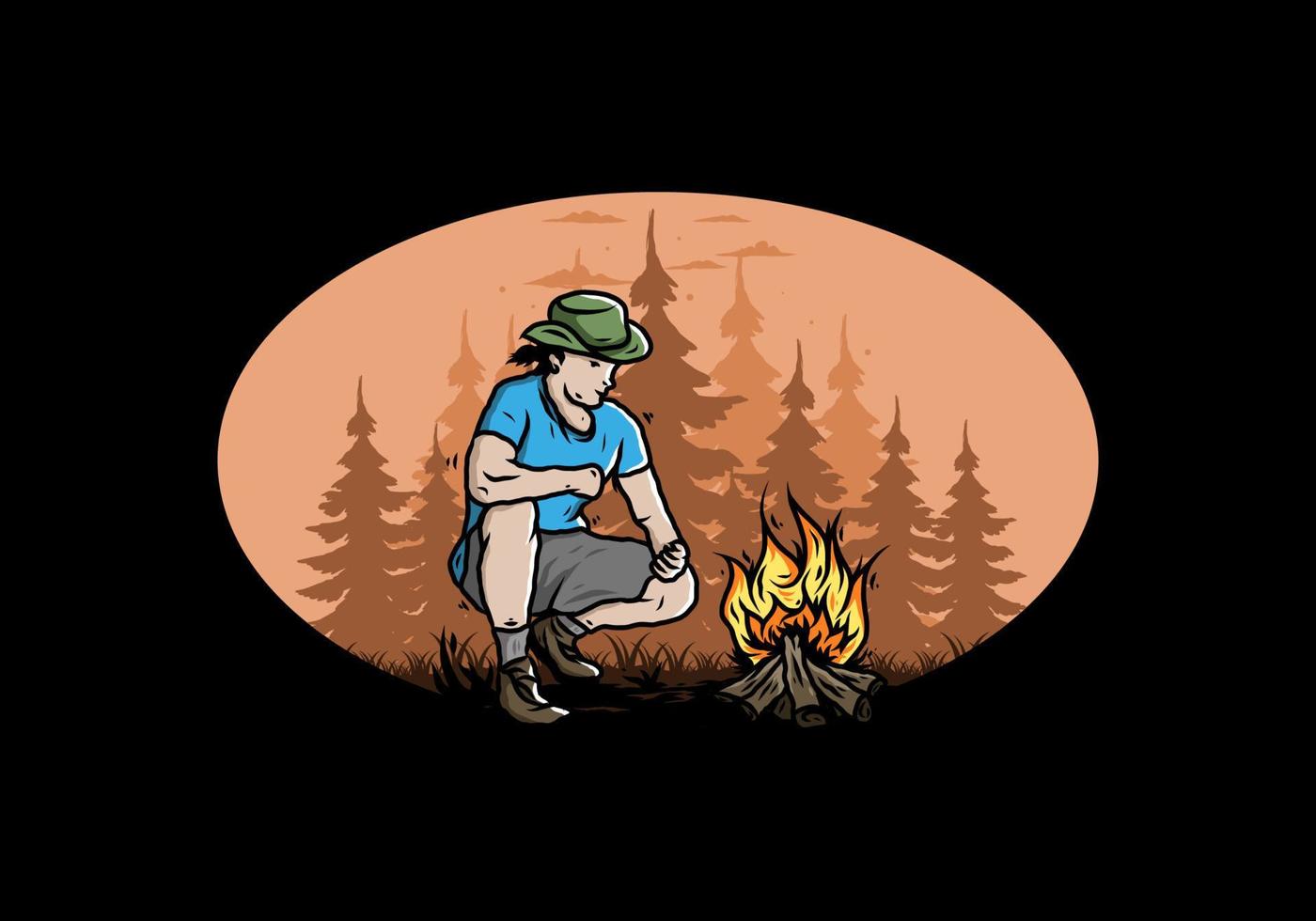 A man is lighting a bonfire illustration vector