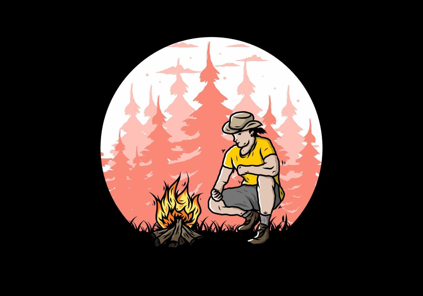 A man is lighting a bonfire illustration vector