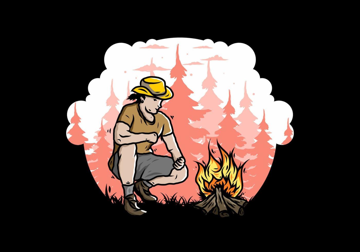 A man is lighting a bonfire illustration vector