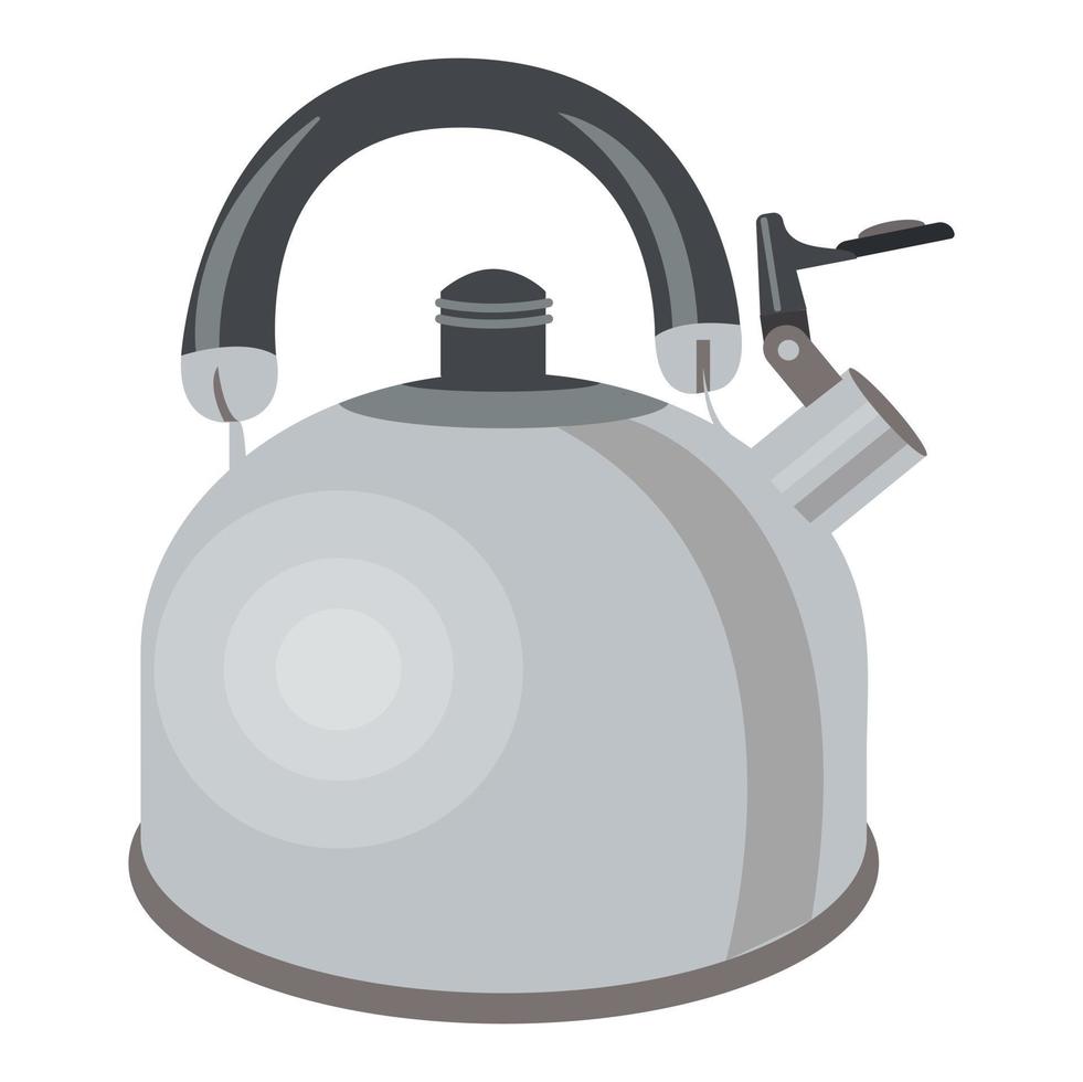 Metal steel teapot with a whistle. Vector stock illustration.