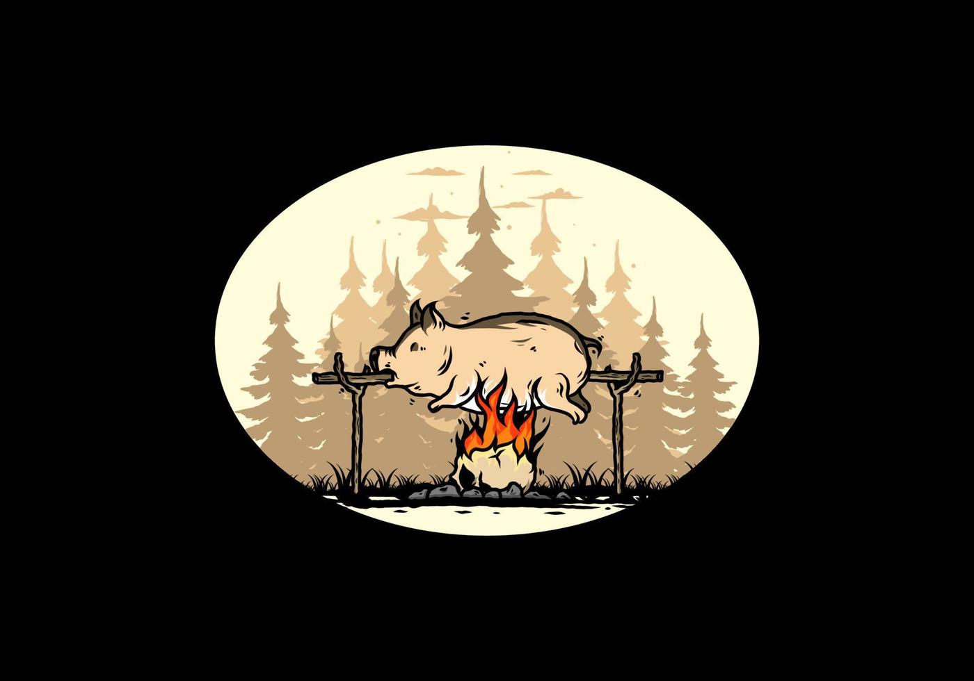 Pork roast on fire illustration design vector