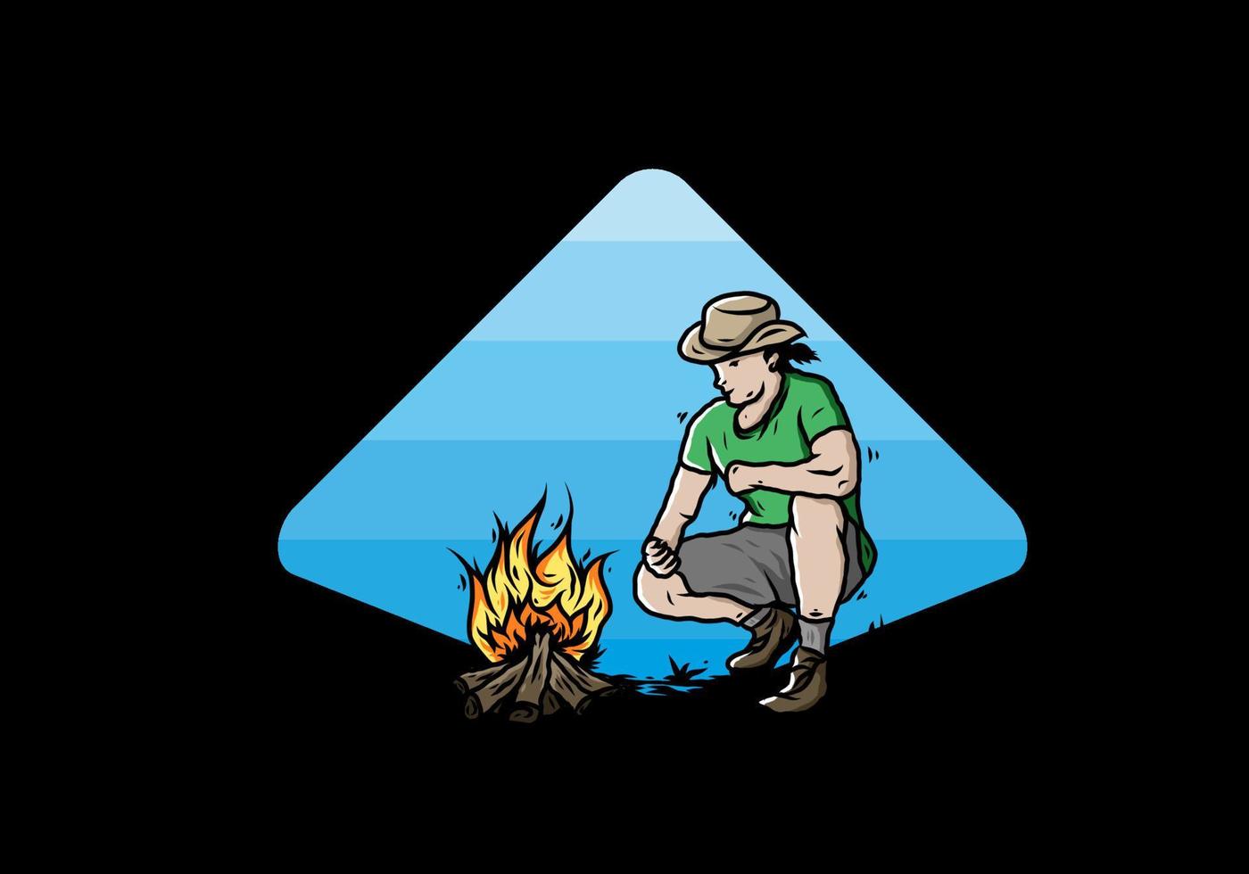 A man is lighting a bonfire illustration vector