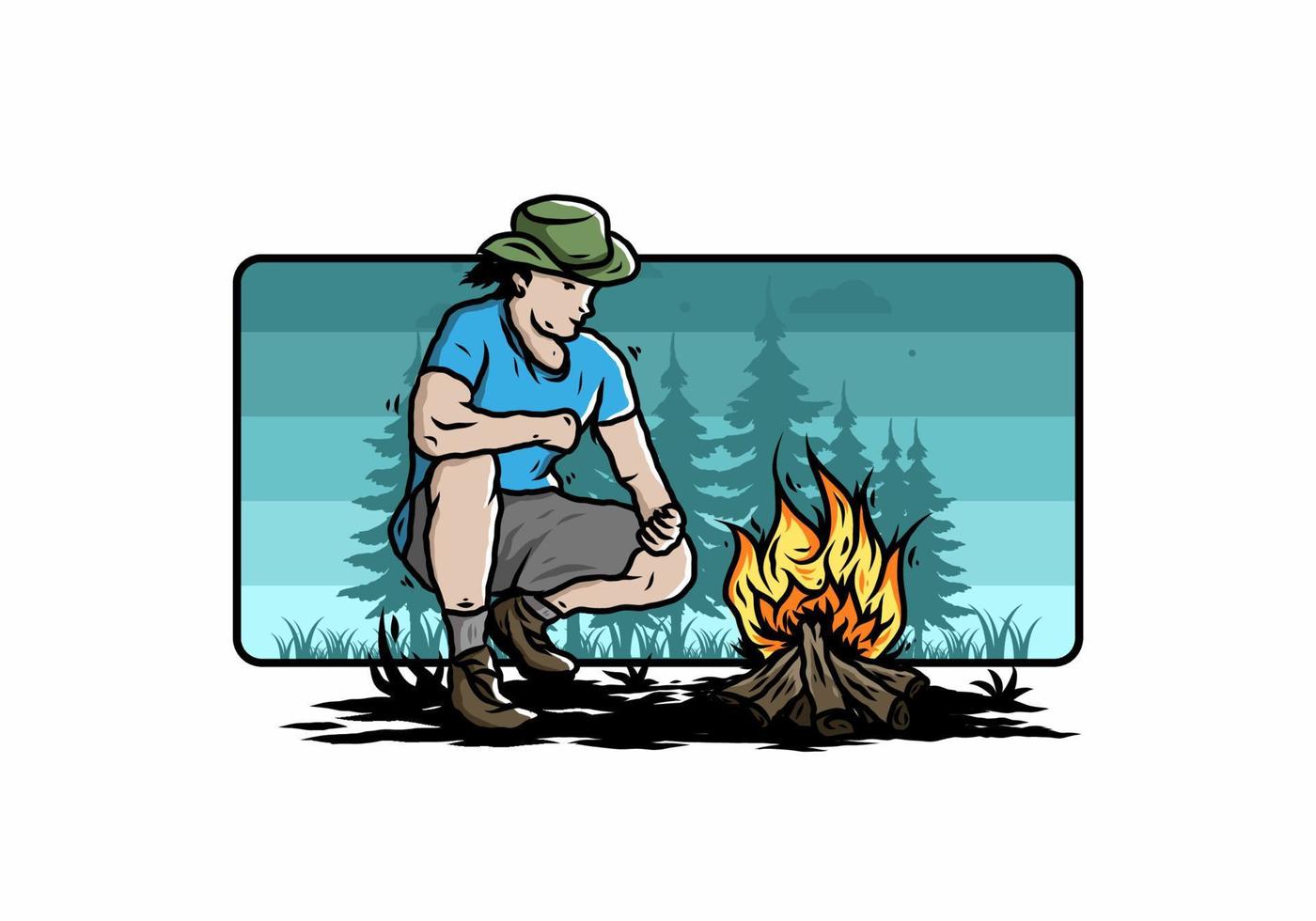 A man is lighting a bonfire illustration vector