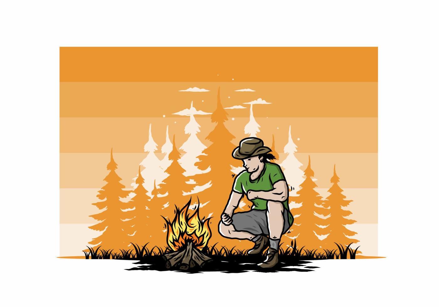 A man is lighting a bonfire illustration vector