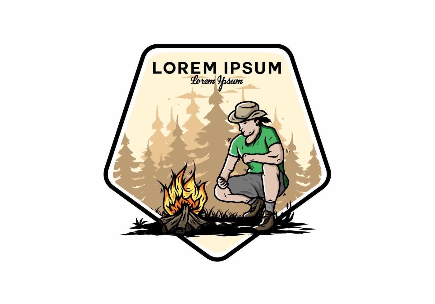 A man is lighting a bonfire illustration vector