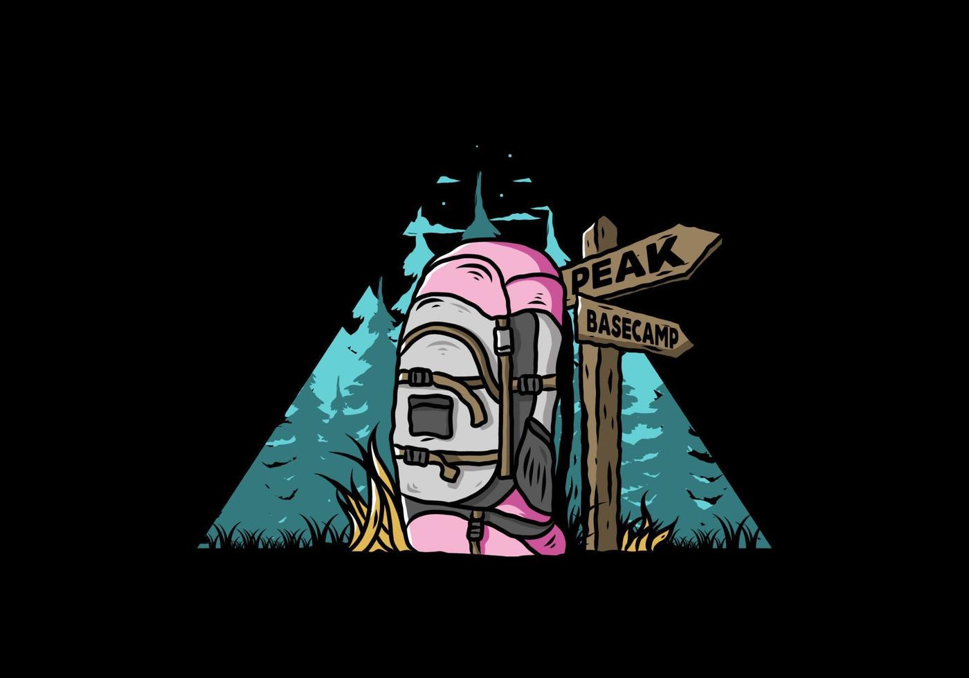 Mountain bag beside the way sign illustration vector