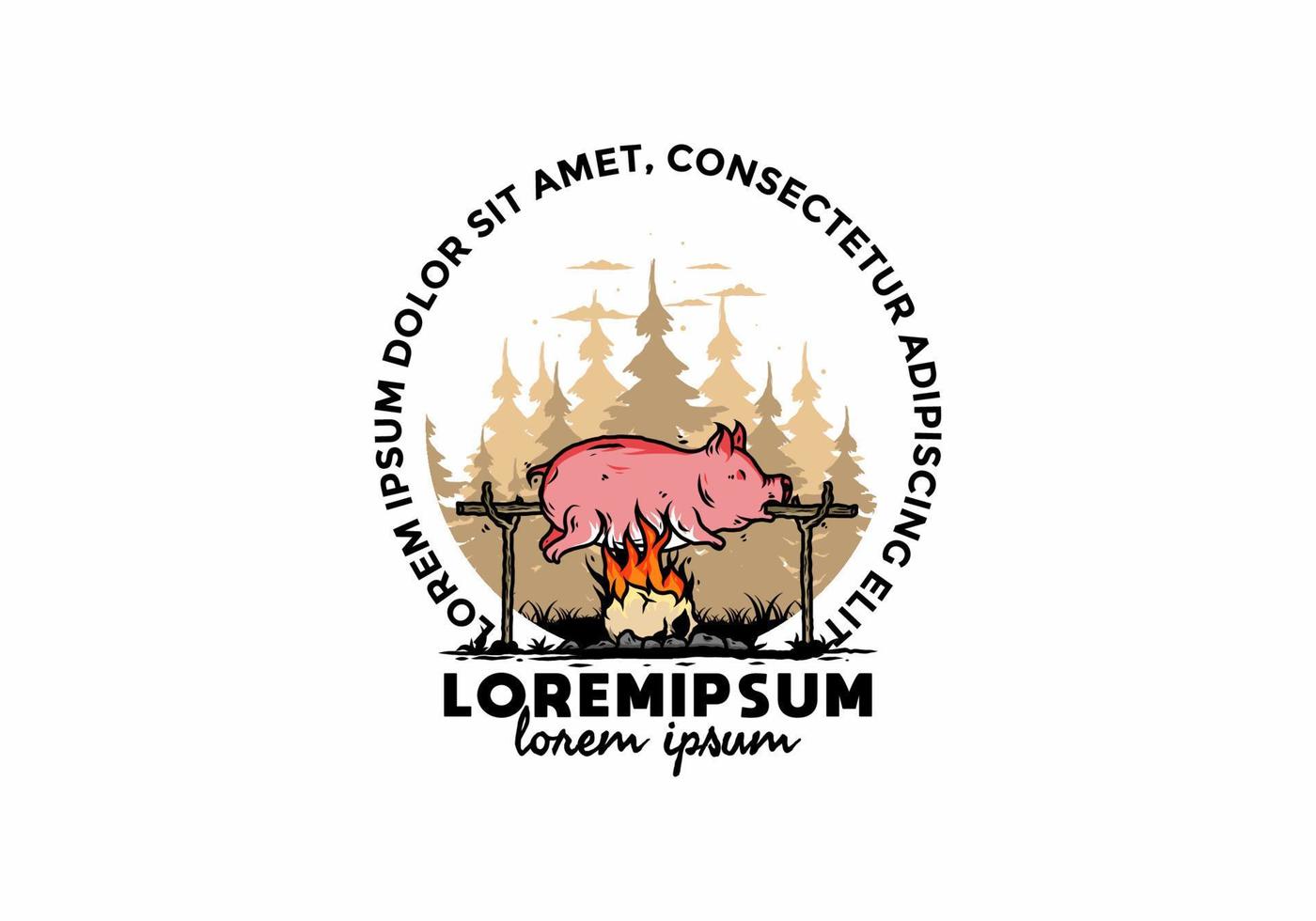 Pork roast on fire illustration design vector