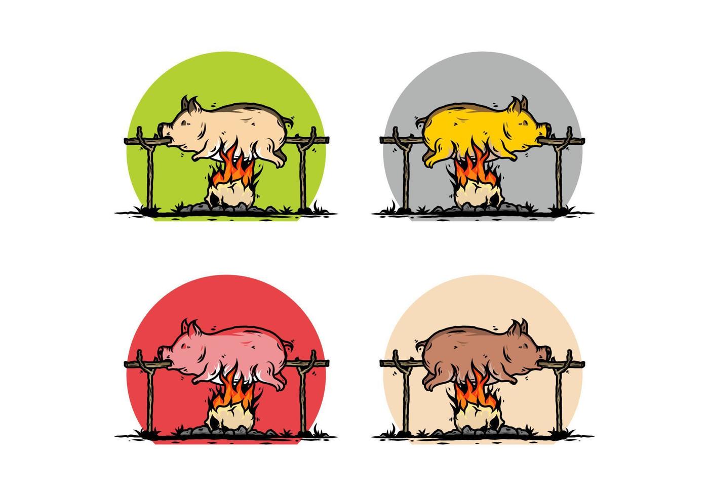 asado de cerdo en el fuego, diseño de ilustraciones vector