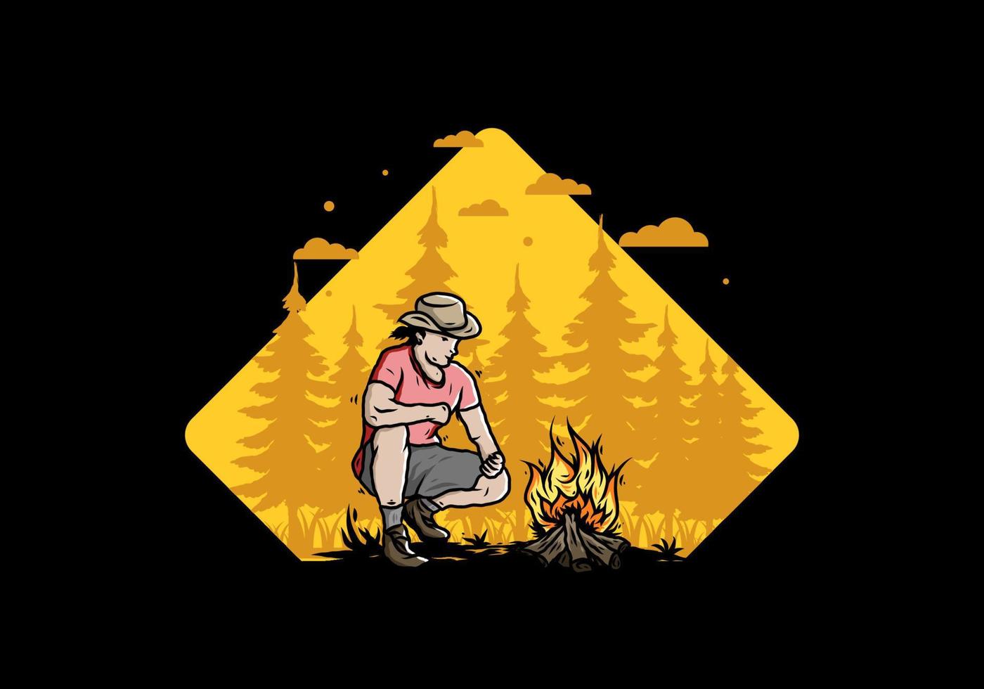 A man is lighting a bonfire illustration vector