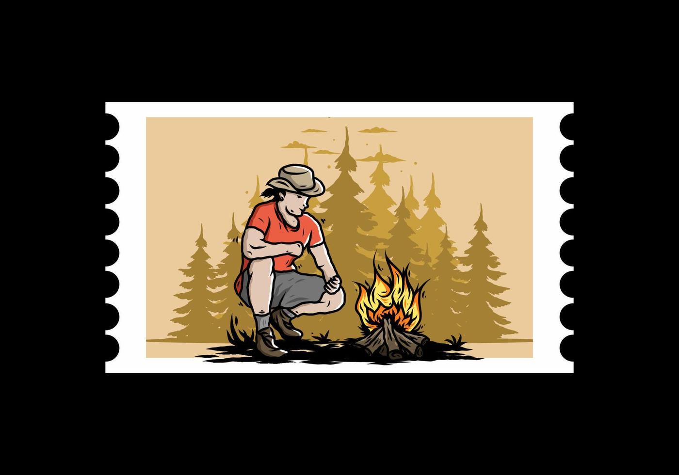 A man is lighting a bonfire illustration vector