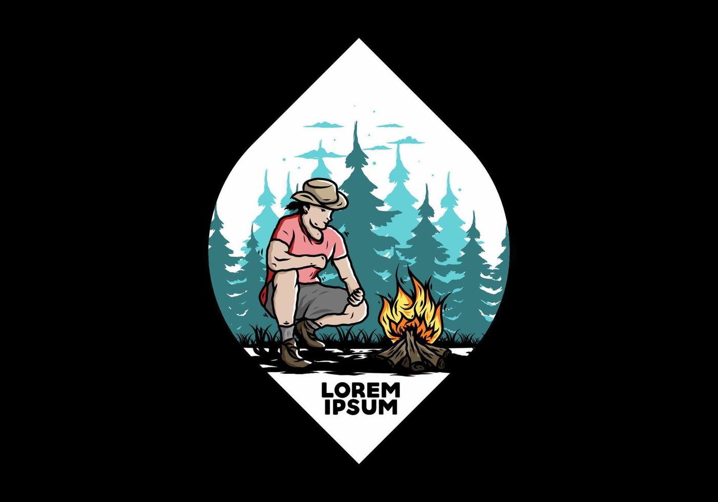 A man is lighting a bonfire illustration vector