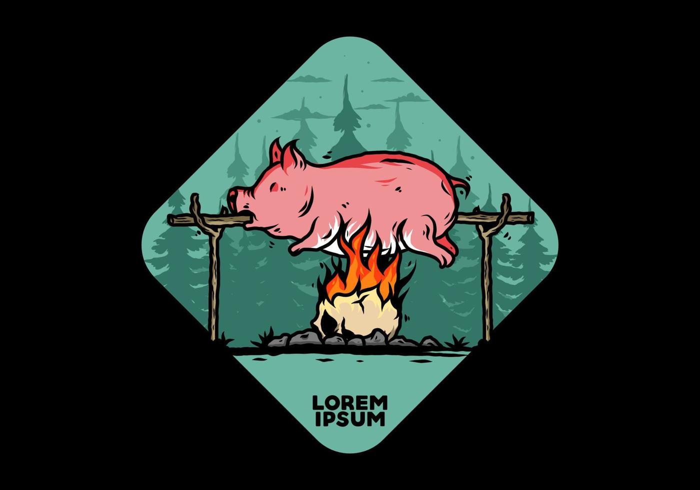 asado de cerdo en el fuego, diseño de ilustraciones vector