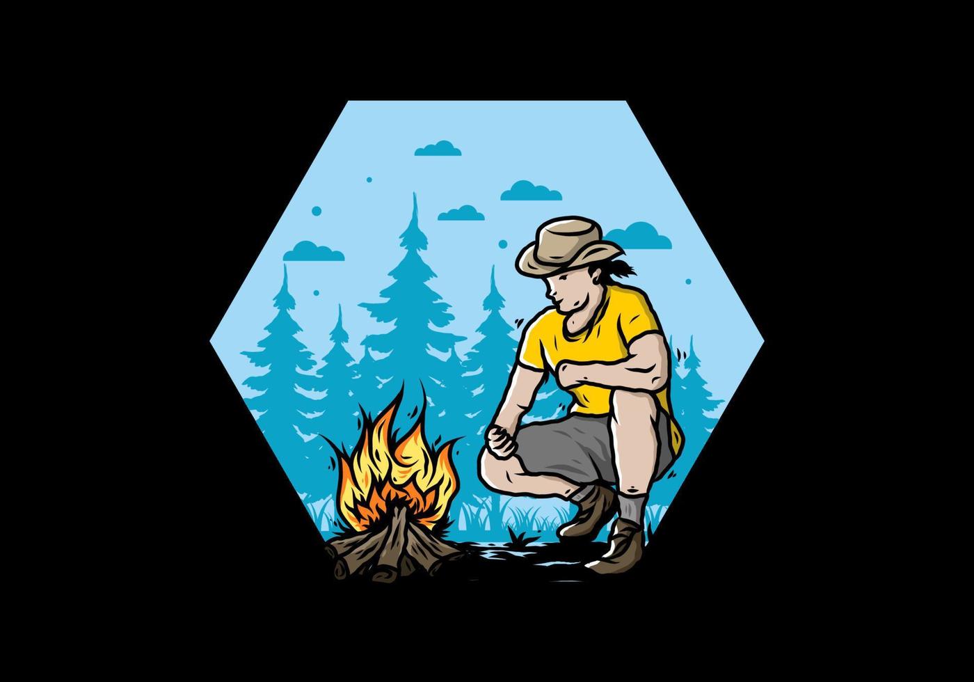 A man is lighting a bonfire illustration vector