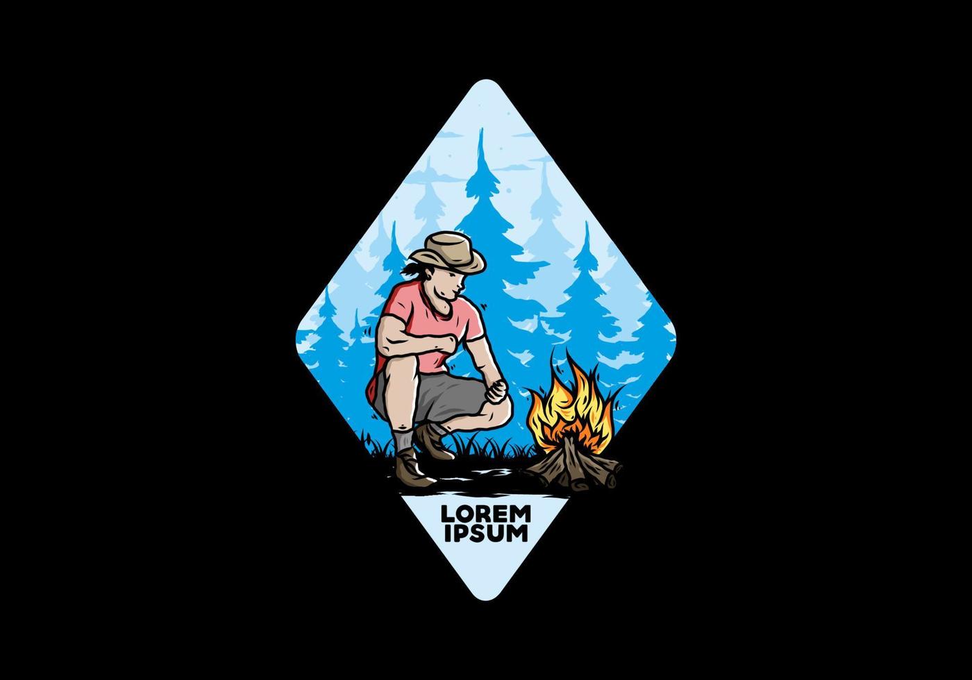 A man is lighting a bonfire illustration vector