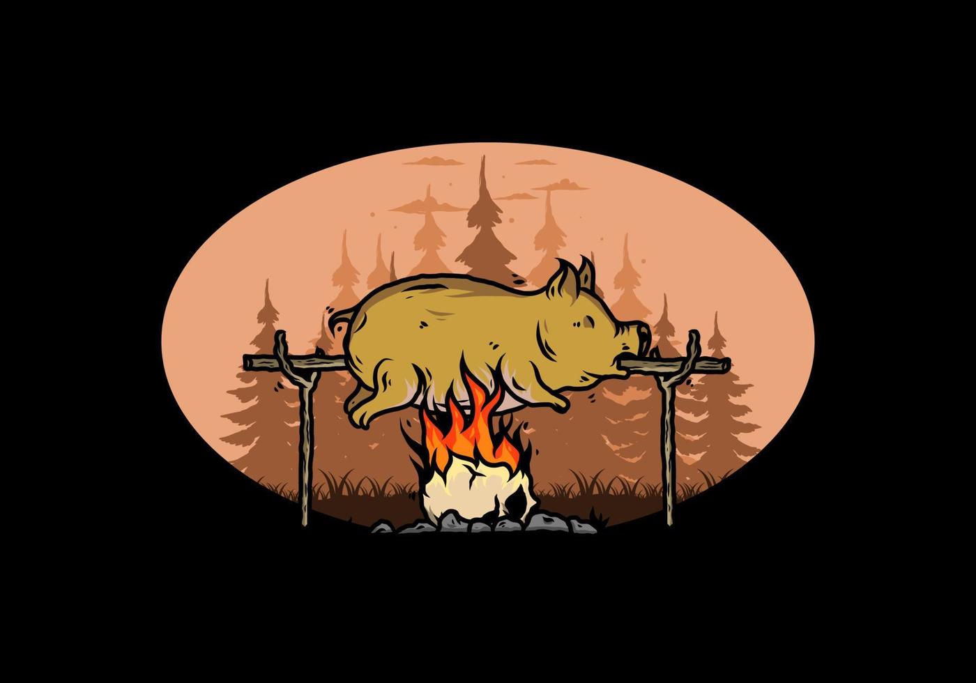 Pork roast on fire illustration design vector