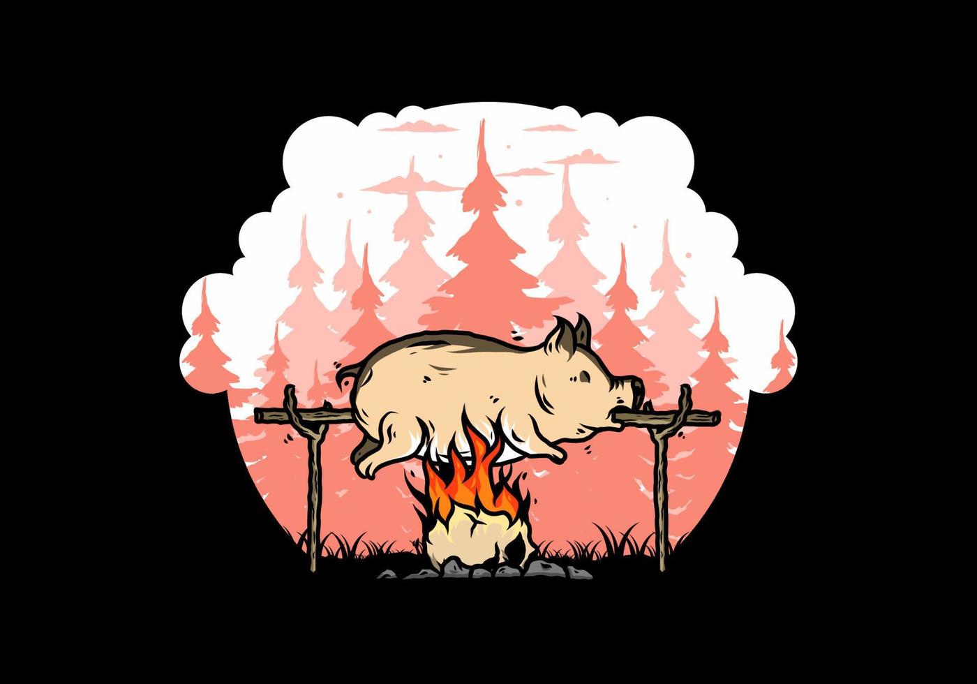 Pork roast on fire illustration design vector