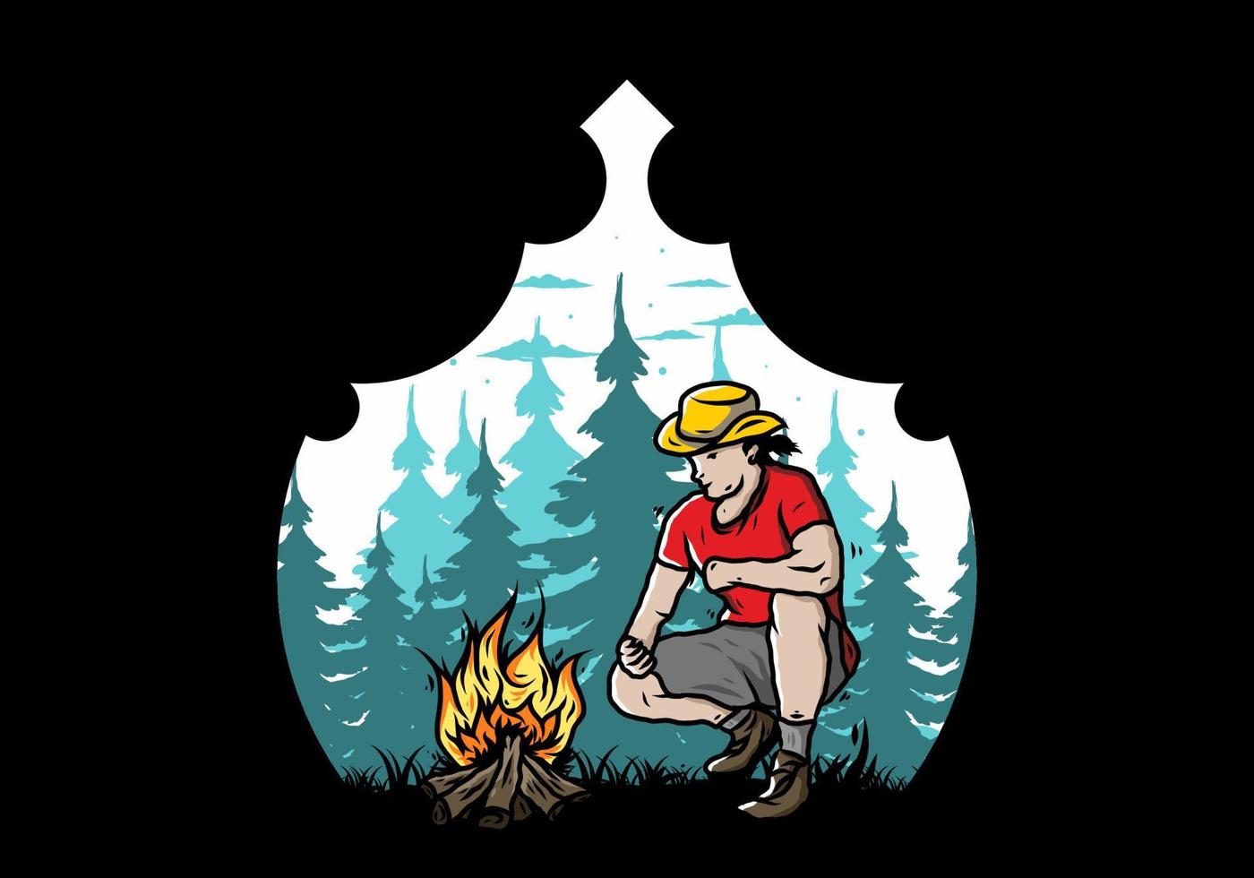 A man is lighting a bonfire illustration vector