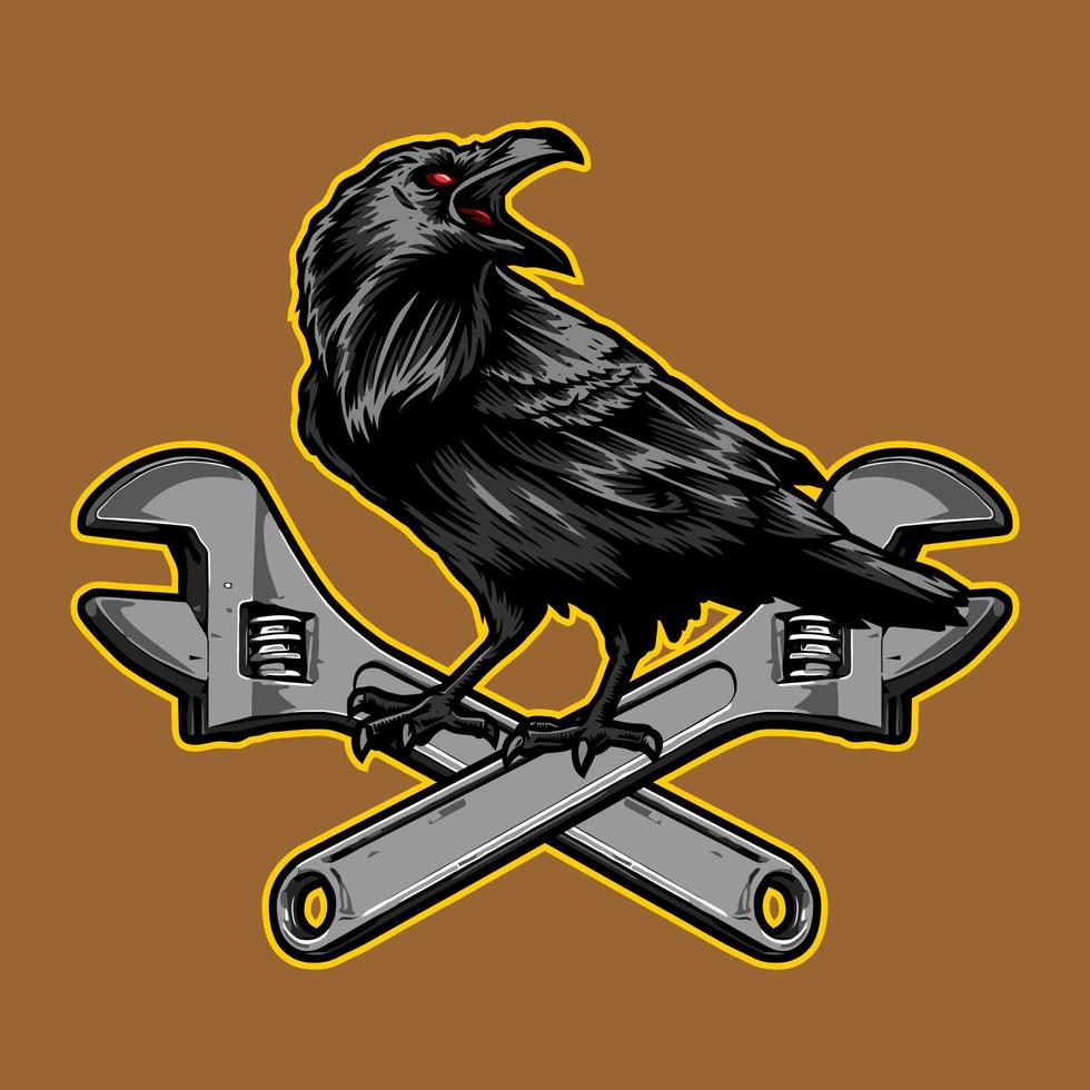 wrench and crow perched cream... vector